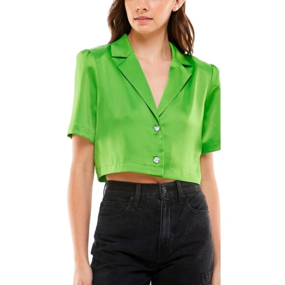 WAYF Womens Green Cropped Button-Up Blazer Top Size XL - Picture 1 of 8